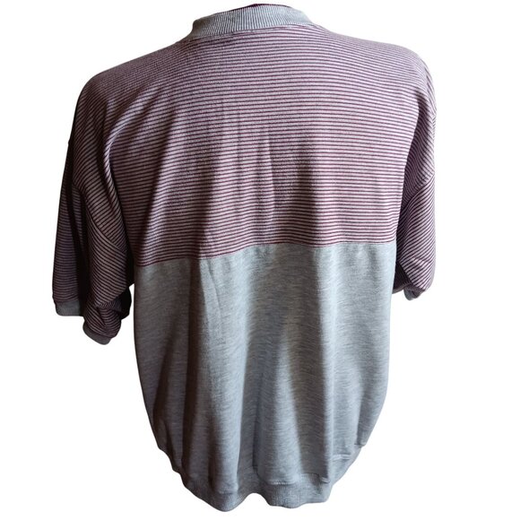Men's 2XL Vintage Pullover Shirt Towncraft Striped Henley Red/Navy/Grey 1990's - Picture 2 of 6
